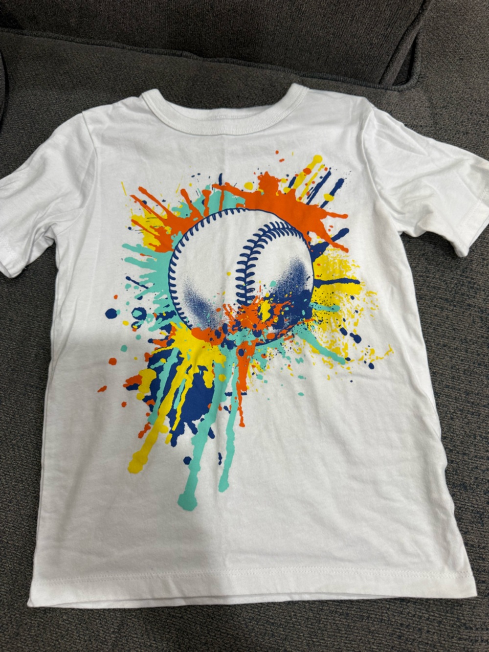The Children's Place White Tee with Colorful Baseball Splash